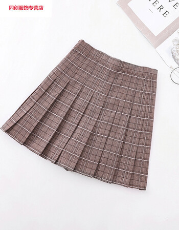 京东好货 格子百褶裙女2019新款ulzzang黑色半身裙子a字高腰学生短裙