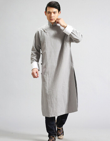 民国长衫男棉麻服装中国风复古中式唐装相声大褂长袍民族演出外套