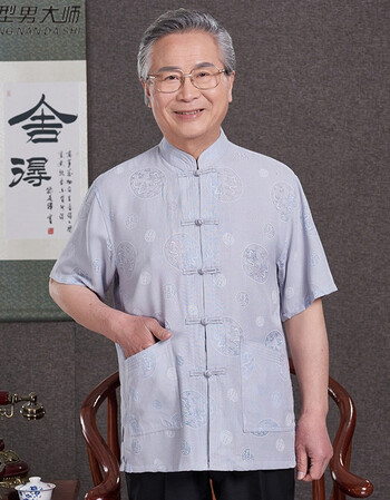 男纯棉麻夏季亚麻大码爷爷夏季短袖衬衫亚麻男装中老年衬衣男老头衫