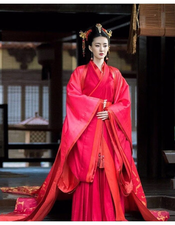 古装封神演义苏妲魏同款汉服婚礼喜服拖尾绣花款皇后服装 图片款 均码