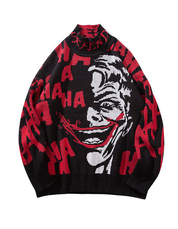 kefantu)秋季ins火的毛衣男宽松慵懒情侣装风日系复古潮牌厚 小丑红色