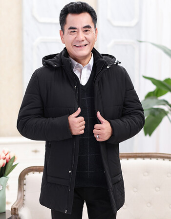 特惠/ 中年棉袄男中长款棉服大码男装外套爸爸棉衣老年人冬装 黑色 xl