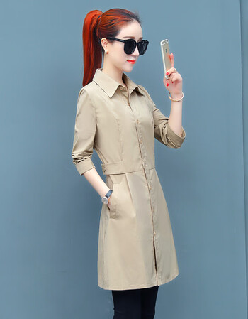 夏尔维纳秋季中长款薄款风衣外套女2018秋装新款春秋韩版修身收腰翻领