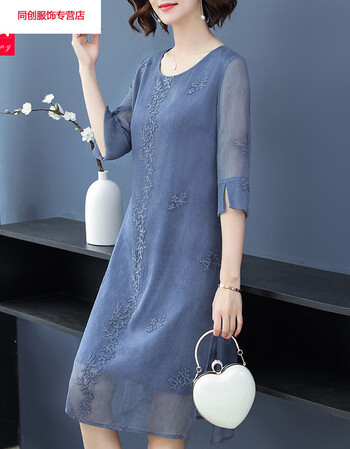 京东新品阔太太连衣裙夏高贵妈妈春装2019新款洋气大码中老年女装气质