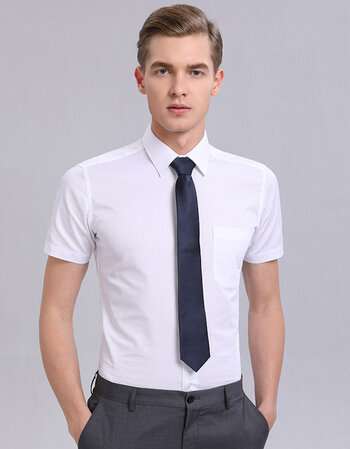 白衬衫男短袖修身职业商务正装免熨烫抗皱工装西装半袖衬衣 白色有