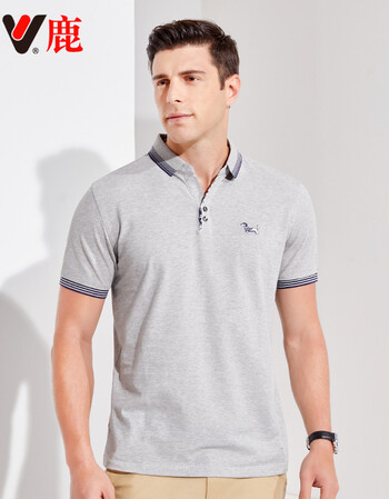 yaloo/雅鹿夏季男士短袖t恤男中年修身休闲翻领印花上衣半袖t恤男