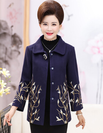 中老年女装秋装毛呢外套女短款中年人大码宽松妈妈装冬季呢子上衣