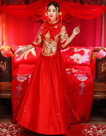 ***古代婚纱2019新款夏季秀禾服新娘礼服2019新薄款夏季结婚嫁衣中式