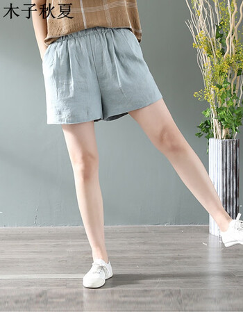 木子秋夏短裤女2019夏季文艺宽松显瘦纯色亚麻休闲短裤女士新款松紧腰