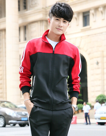 生高中学生班服套装男女长袖红色校服定制春秋季情侣运动会服 黑红男