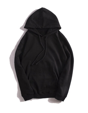 新款男女士情侣装连帽套头卫衣纯黑白色宽松连帽衫运动休闲外套潮