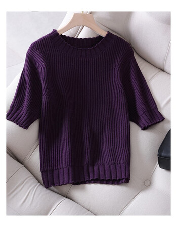 立体提纹圆领鸡腿袖毛衣针织衫 紫色 l