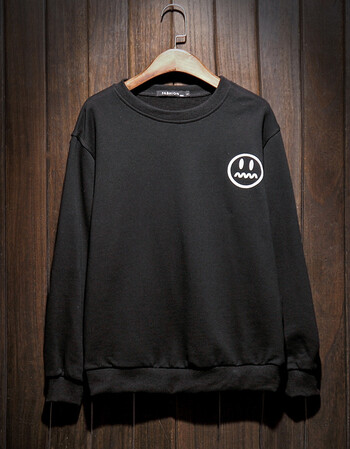 秋季新个性委屈脸表情英文印花圆领卫衣加大码男 黑色 l