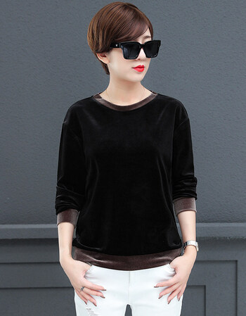 金丝绒长袖t恤女宽松2018秋装上衣服新款纯色大码女士蝙蝠打底衫 黑色