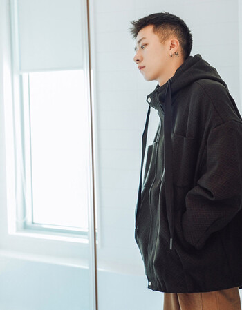 闪爆(shanbao)秋季新款韩版立体廓形毛呢外套文艺潮男宽松连帽夹克