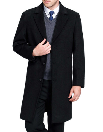 商务休闲中年羊绒大衣男风衣长款西装领男士毛呢子大衣爸爸装 黑色