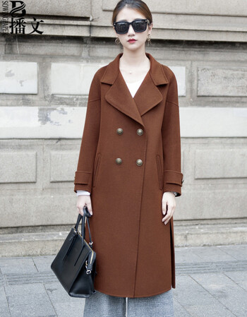 播文毛呢大衣女2018秋冬装新款宽松全羊毛双面呢子大衣女长款风衣外套