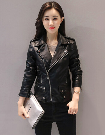 小皮衣女短款pu皮外套2018春秋大码海宁机车皮夹克韩版潮 黑色 xxl