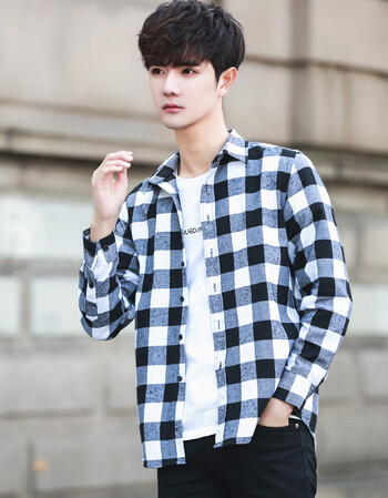 全国新品格子衬衫男长袖春夏季2020新款男士衬衣青少年学生修身帅气