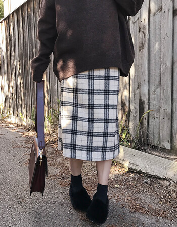 【京东好店】那子2018新款格子毛呢裙中长款秋冬胖mm高腰半身裙宽松大