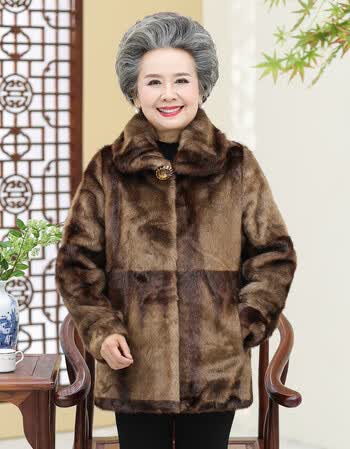 中老年女装貂绒大衣外套宽松大妈休闲保暖舒适奶奶装水貂毛大衣妈妈装