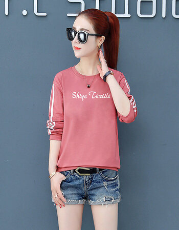 t恤女2019春秋季新款韩版修身显瘦上衣服春装内搭长袖女装潮 西瓜红 m