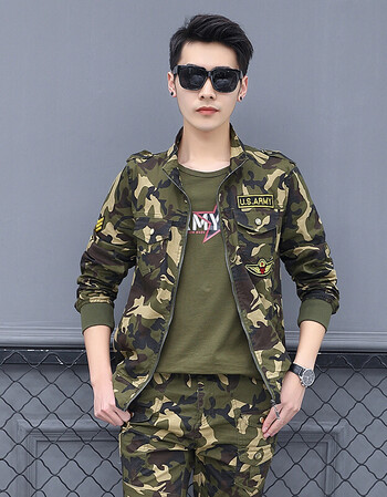 2018春秋季男女外套潮显瘦套装韩版宽松迷彩服帅气情侣军装三件套