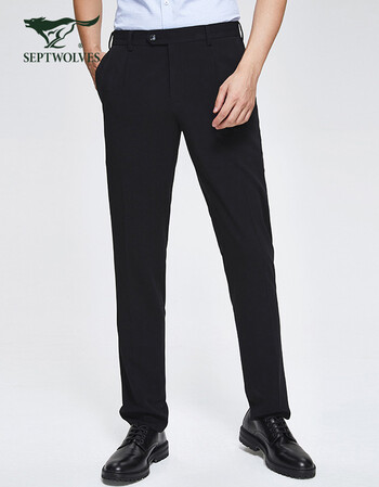 七匹狼西裤男春季新款中青年男士直筒中腰商务休闲长裤男装黑色32a
