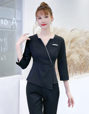 秋冬会所美容师工作服女美容院养生馆足浴技师服装气质高端弹力套装