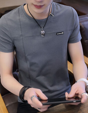 2021短袖t恤男夏季帅气v领潮流汗衫青年薄款半袖衣服t908深灰xl