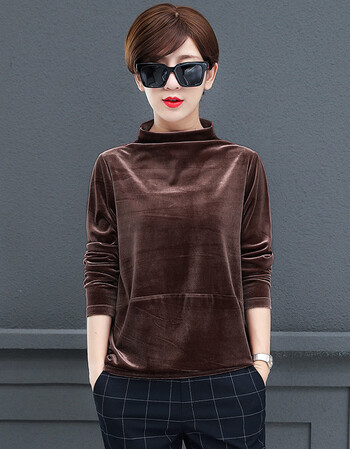 新品金丝绒长袖t恤女宽松2018秋装衣服纯色大码体恤女士打底衫上衣