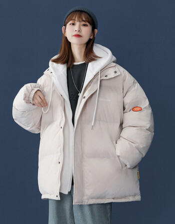 冬季加厚棉服女韩版宽松棉袄2021年新款假两件棉衣ins女生面包服米