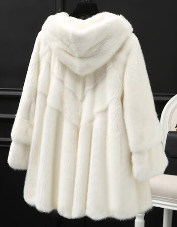 大衣女整貂皮外套中长款皮草小母貂2021冬季新款带连帽韩版清仓白色l