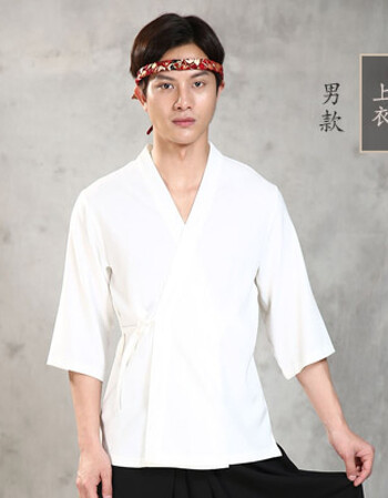 日式和服寿司店料理店厨师和风和服白色腰封款上衣 男款-上衣 m