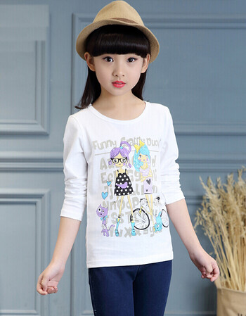 女童秋衣外穿长袖打底衫t恤小学生女孩衣服秋季小衫儿童丅血上衣 白色