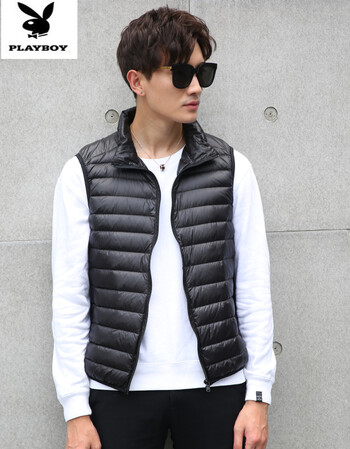 男立领羽绒背心秋冬保暖时尚轻薄羽绒男短款薄款潮 黑色 s