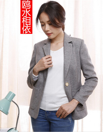 鸥水相依小西装 2015春夏新款长袖气质修身时尚女款小西装 灰色 M