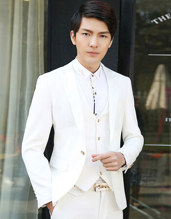 doavg 韩版修身拼色翻领男士西服套装男款时尚结婚礼服马甲套装b309-x