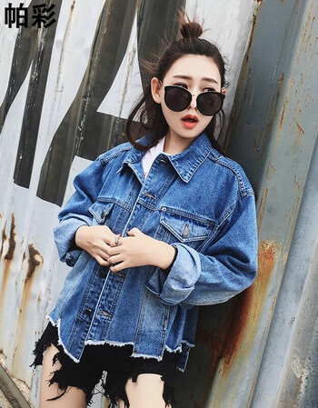 帕彩牛仔外套女2017新款韩版学生bf浅色宽松长袖上衣秋季 蓝色 s