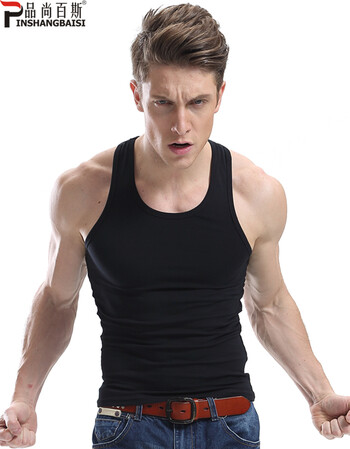 品尚百斯男士背心工字露背纯棉吊带男夏季新品打底衫黑色xxl80紧身