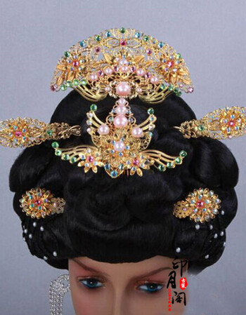 阿坡饵 新款古装假发贵妃头饰贵妃头套整顶假发头套李玉刚反串头饰