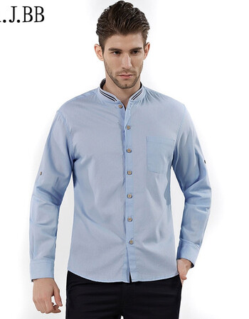 ajbb*牌 男士棒球服领长袖衬衫 男式亚麻长袖衬衫 浅蓝 3xl