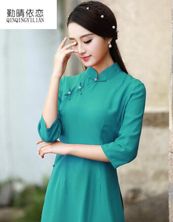 勤晴依恋旗袍连衣裙旗袍裙越南旗袍裙民族风rx3y 绿色 xxxl