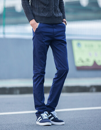 冬季装男士休闲裤弹力男装薄款纯棉长裤子修身直筒潮青年大码 深蓝色