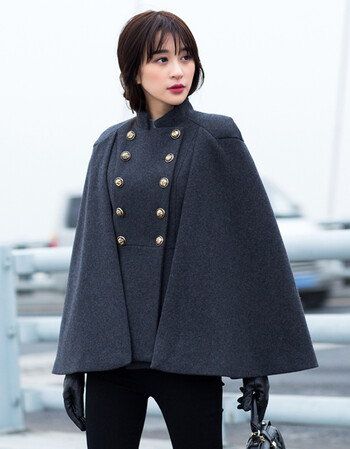 派尼美特毛呢斗篷外套女加厚英伦中长款2017冬新款韩版黑色披风呢子