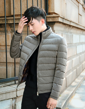 羽绒服男冬季韩版修身加厚外套立领短款青年学生帅气 军绿色 s