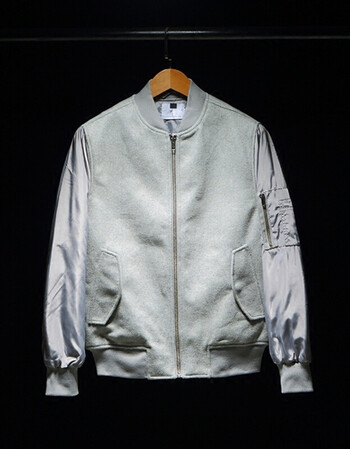 秋冬男士男装 修身立领短款棒球衫棒球服夹克外套 灰色 s