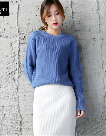 重磅420g加厚精纺纯羊毛衫女秋冬新款全羊毛圆领厚毛衣 雾蓝色 m