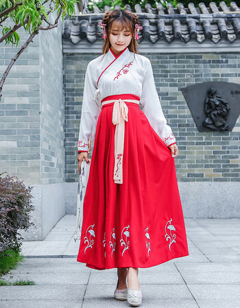 尊首中国风女秋长袖套装裙子古装服装仙女清新淡雅古风日常改良汉服