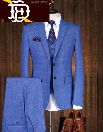 西装男士新款结婚兄弟伴郎团礼服西服男套装新郎装正装定做量身 蓝色